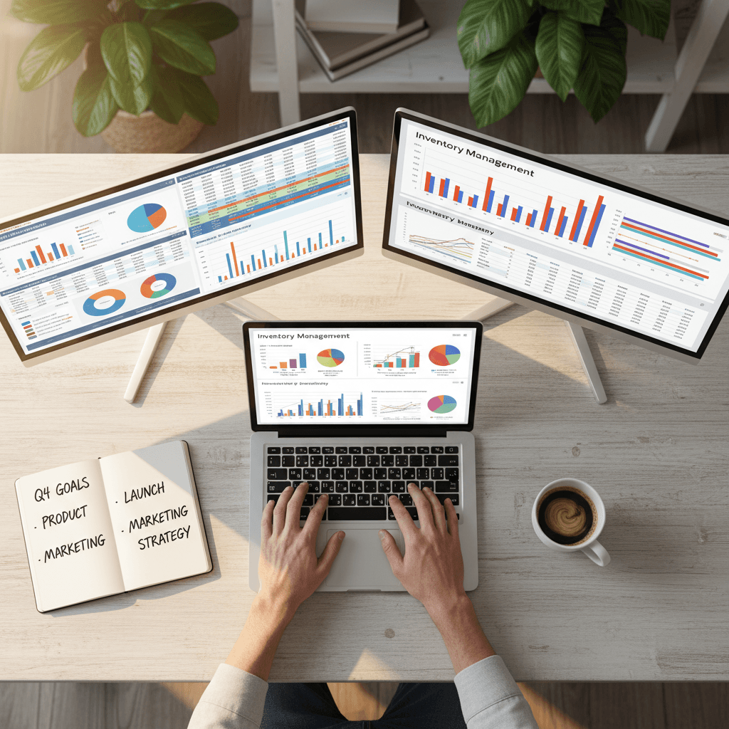 Startup founder reviewing market data on a laptop